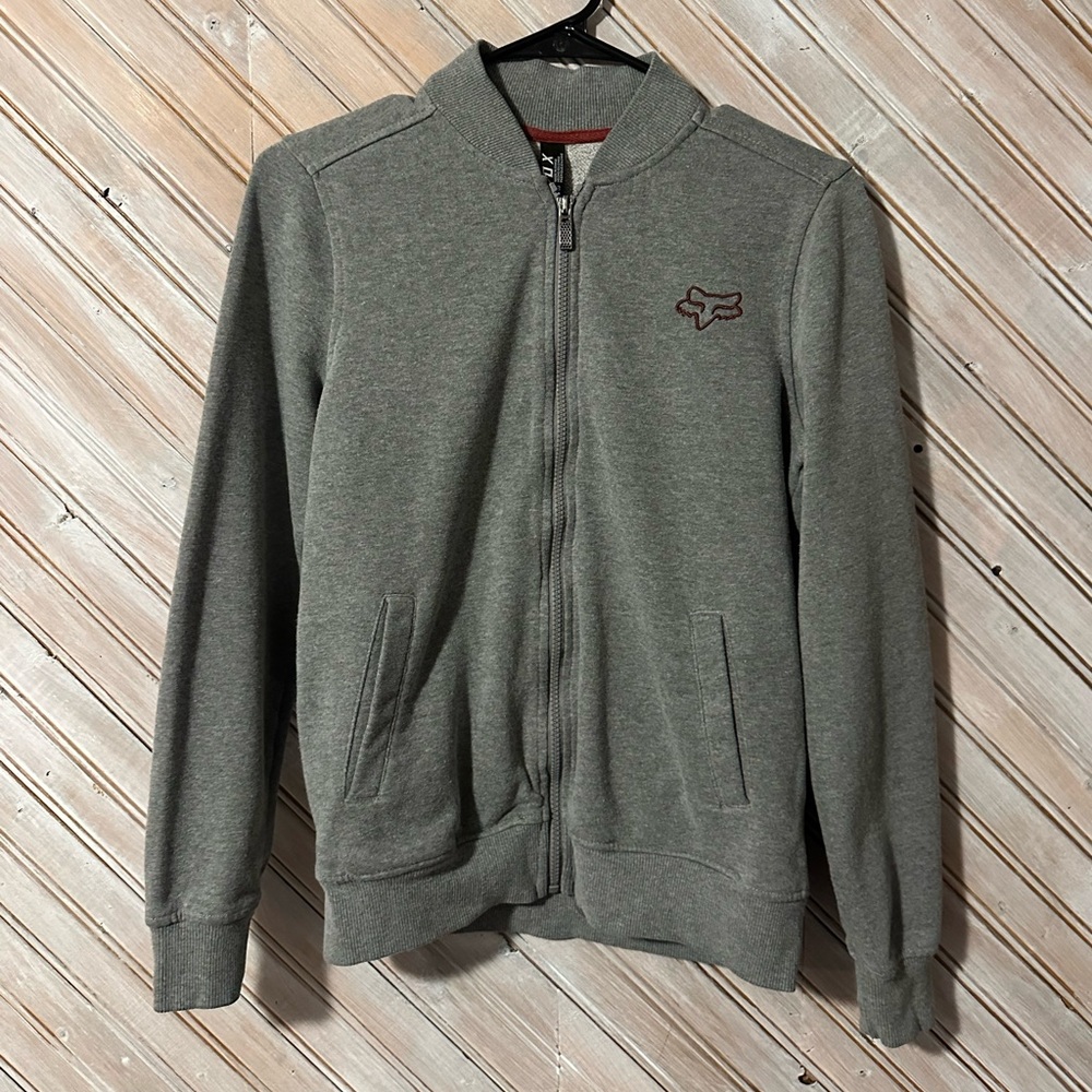 Fox Moto-X Racing Embroidered Logo Gray Zip-Up Hoodie Sweater Motocross